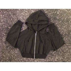 Black Cropped Zip-Up Hoodie